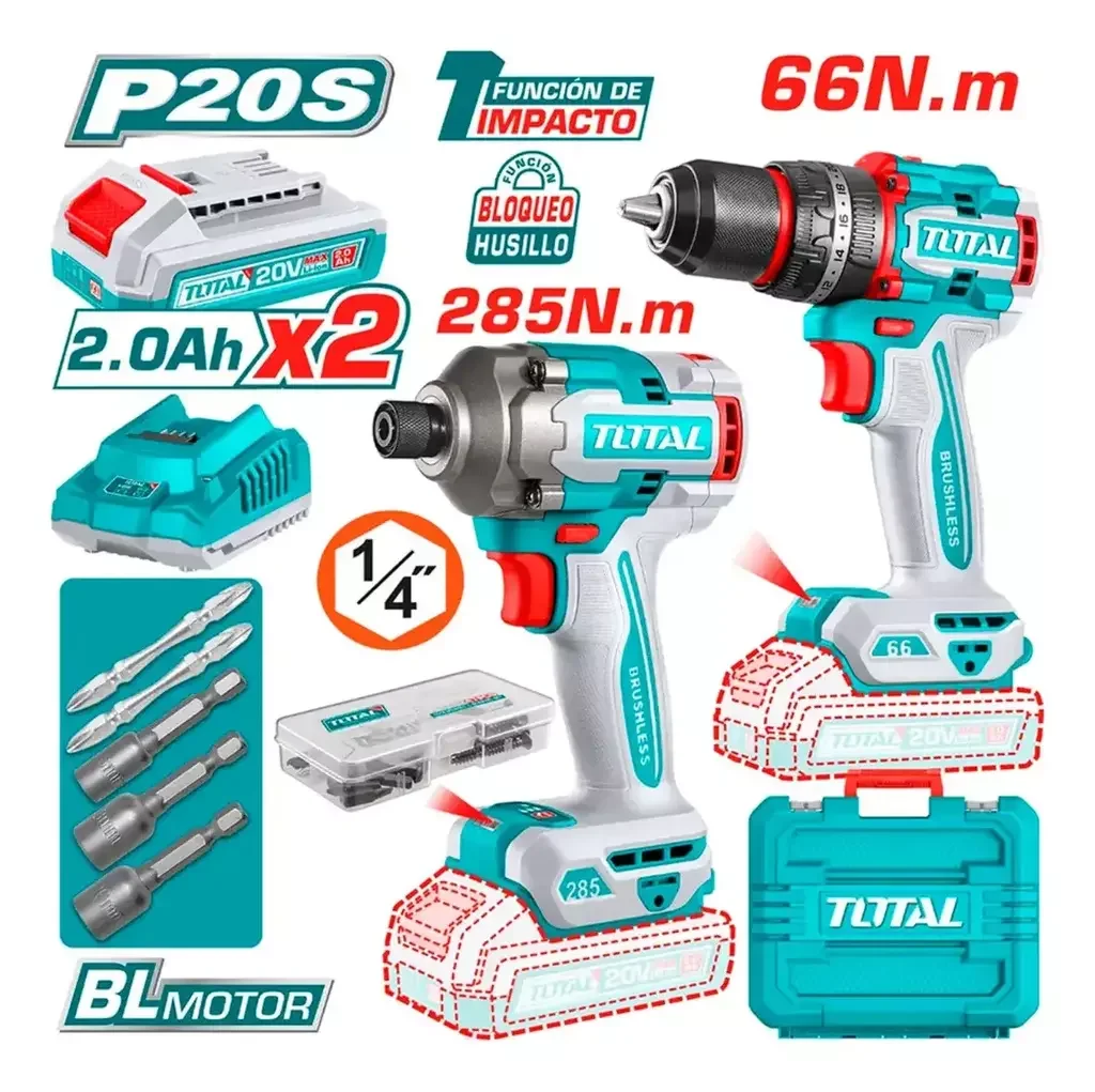 Combo 2 pzas 20V: atornillador impacto 1/4 + taladro percutor