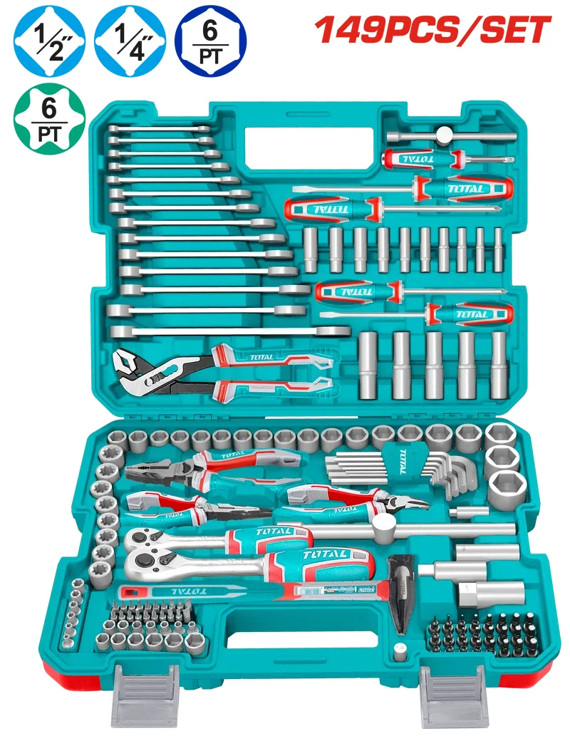Set De Herramientas Total Súper Completo, 149 Piezas  - Encastre De 1/2'' Y 1/4''