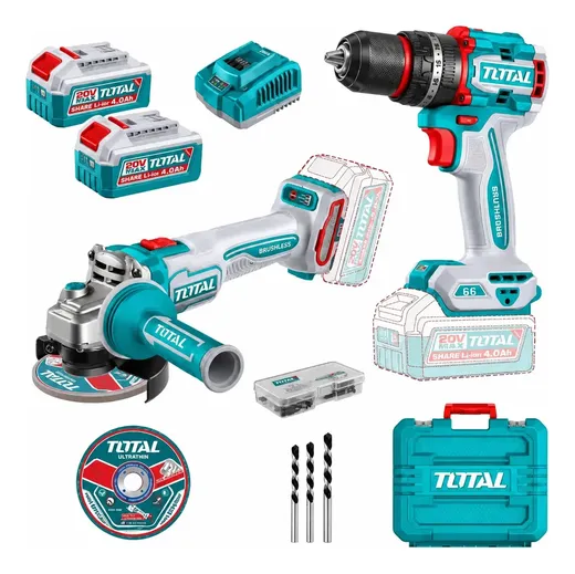 Kit brushless: taladro percutor + amoladora angular 20V 2